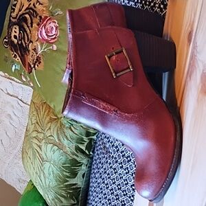 Ladies Caterpillar Red Leather Booties